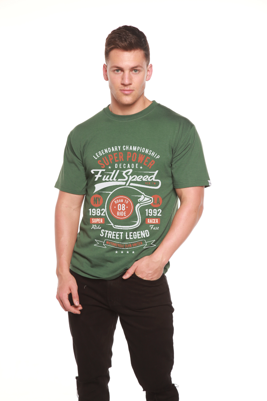 Full Speed Super men's bamboo viscose/organic cotton graphic tee in green by Spun Bamboo on Tampa Home & Garden Store