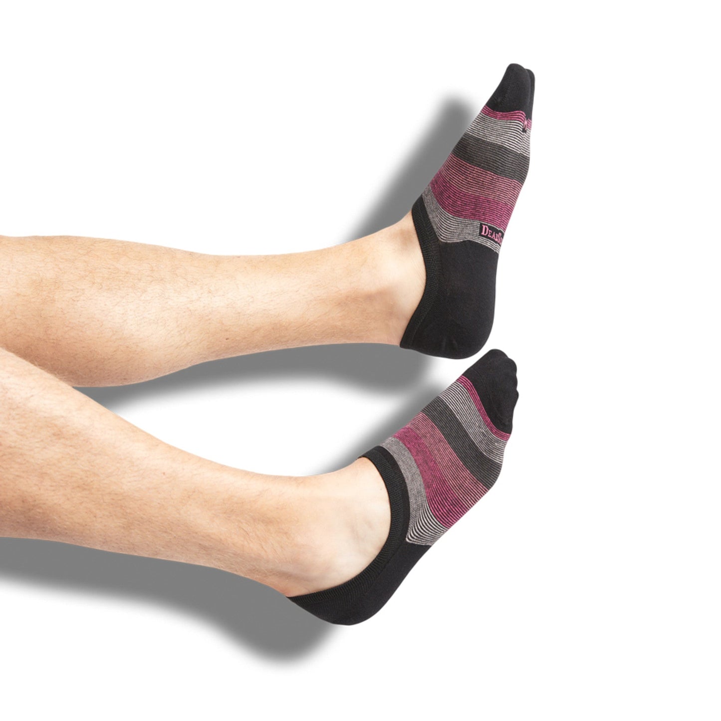 Full SS22 No-Show Sock 5-Pack DeadSoxy pink gray striped footie sock with black toe on Tampa Home & Garden Store