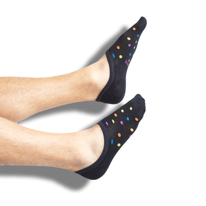 Full SS22 No-Show Sock 5-Pack by DeadSoxy navy footie socks with colorful polka dots on Tampa Home & Garden Store