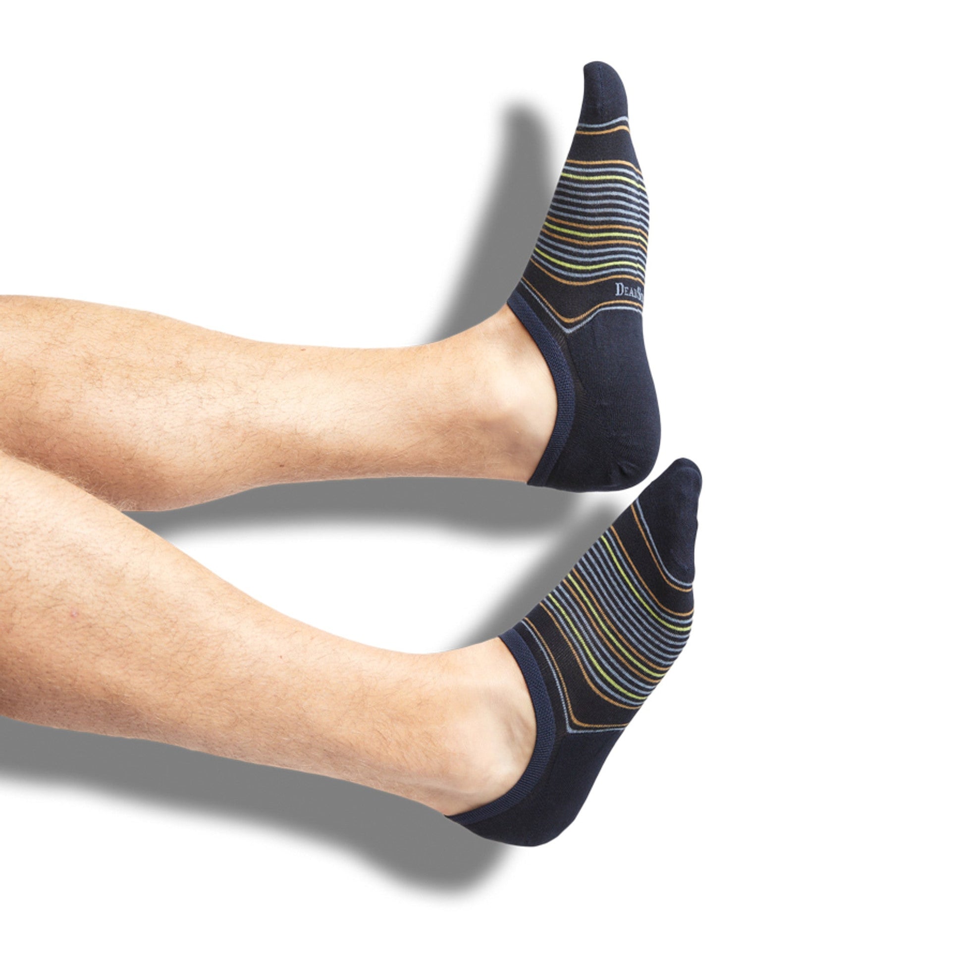 No-Show sock DeadSoxy navy base with multicolor stripes, footie style on Tampa Home & Garden Store