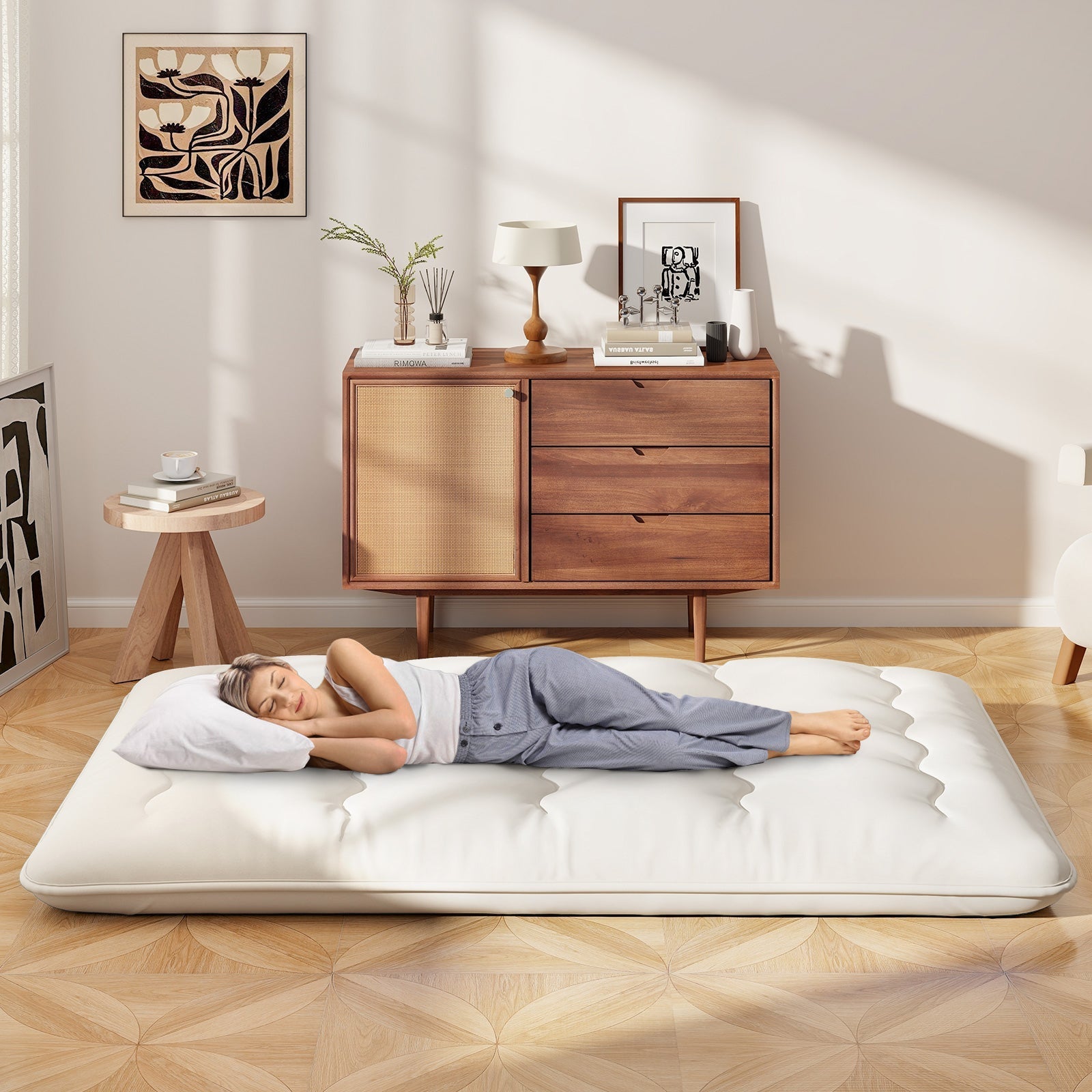 GemGear futon mattress floor sleeping pad with beige washable cover on Tampa Home & Garden Store