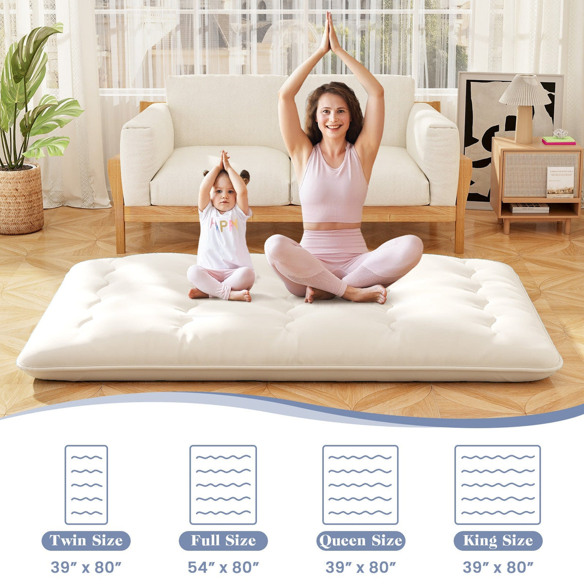 GemGear futon floor mattress beige washable cover; mom-child yoga on Tampa Home & Garden Store