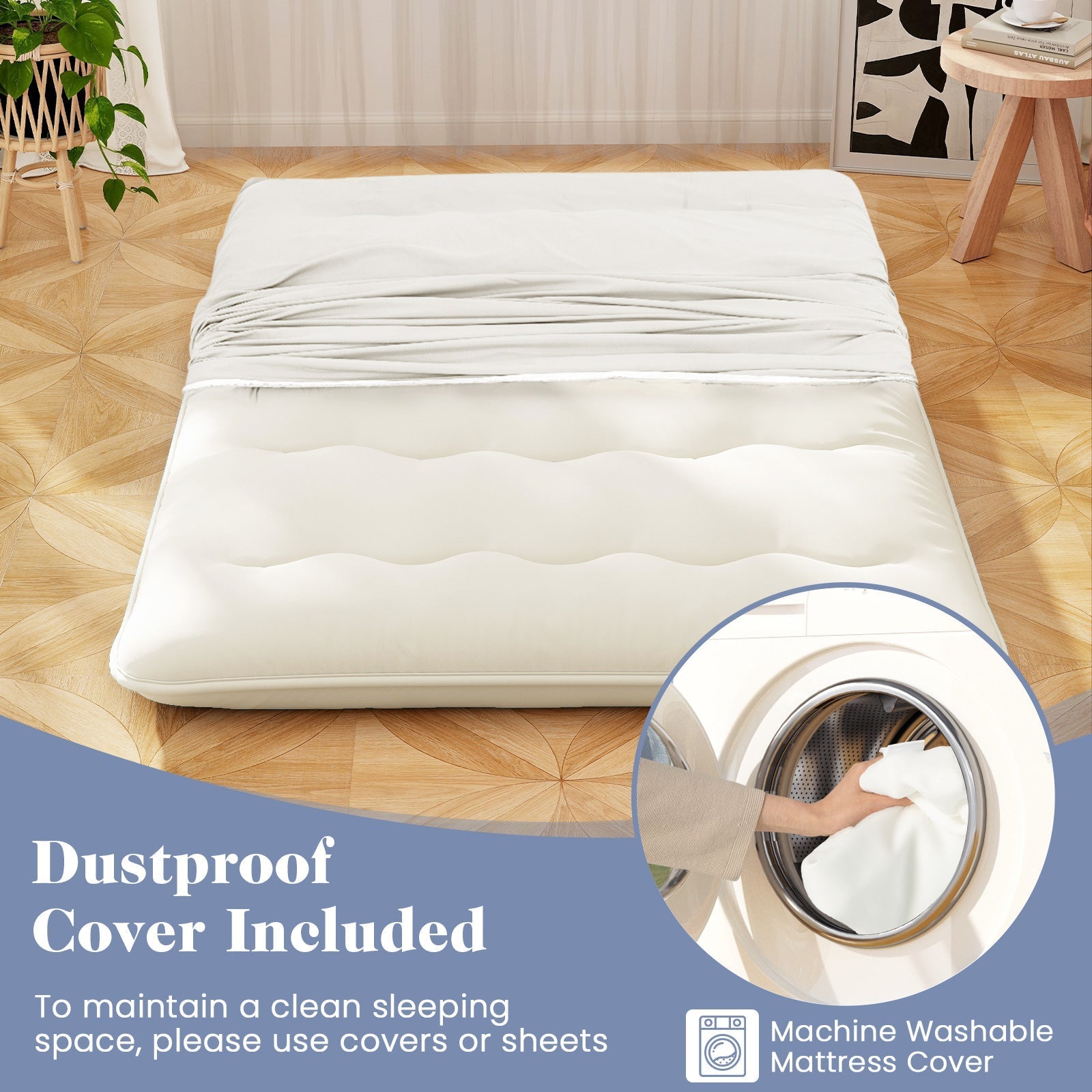 Futon mattress floor sleeping pad with beige washable cover GemGear on Tampa Home & Garden Store