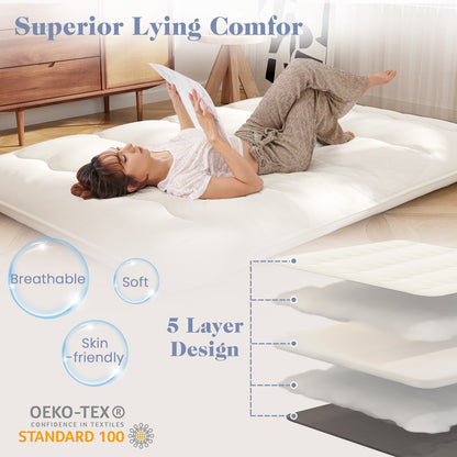 Colchón futón Queen/King/Individual/Matrimonial, almohadilla para dormir en el suelo con funda lavable beige - Tamaño matrimonial