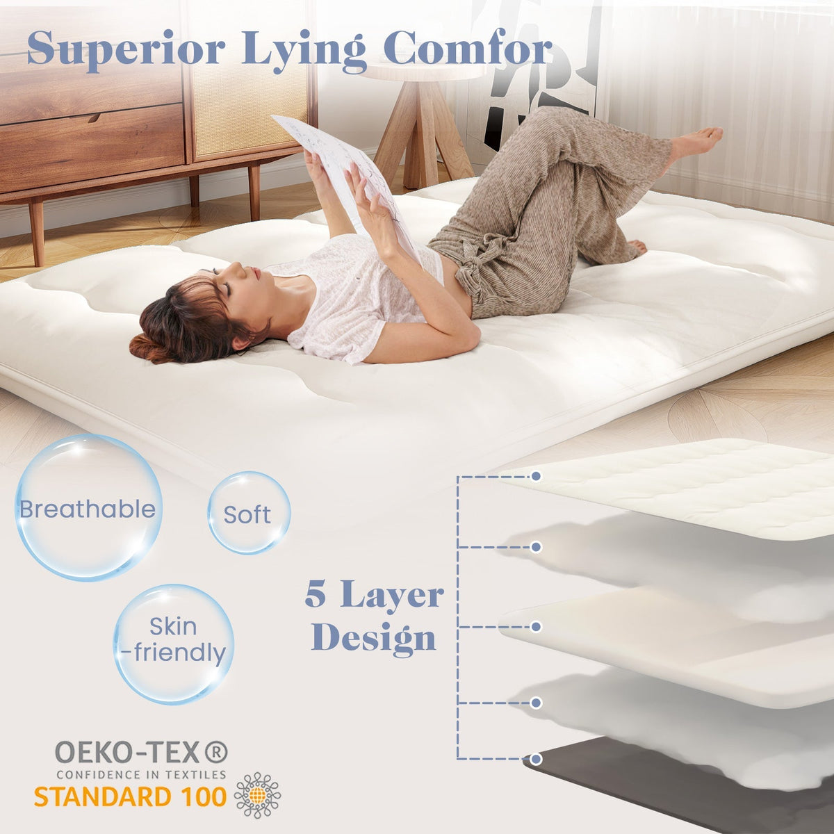 Futon mattress floor sleeping pad beige with washable cover GemGear on Tampa Home & Garden Store