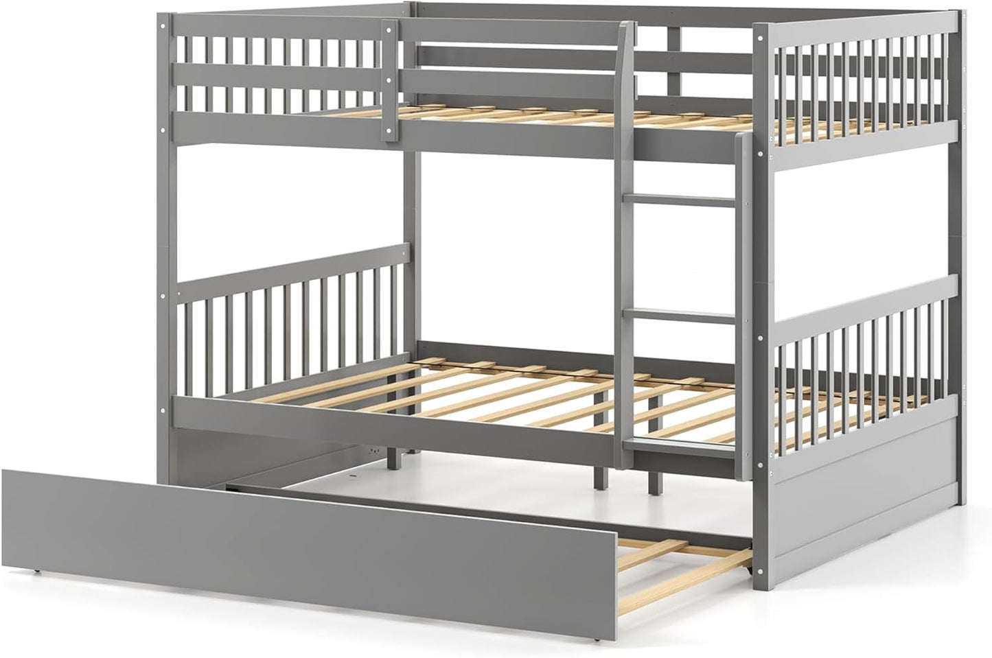 Cama litera matrimonial sobre matrimonial de plataforma de madera con escalera - Marrón
