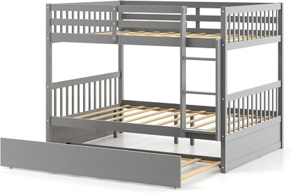 Cama litera matrimonial sobre matrimonial de plataforma de madera con escalera - Marrón