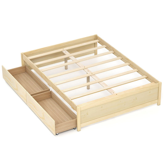 Full Size Wooden Bed Frame with 2 Rolling Storage Drawers-White - Tampa Home & Garden Store
