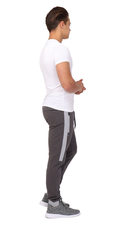 Infinite Flex Jogger Tall Fit men's joggers in charcoal gray with light gray side stripe on Tampa Home & Garden Store