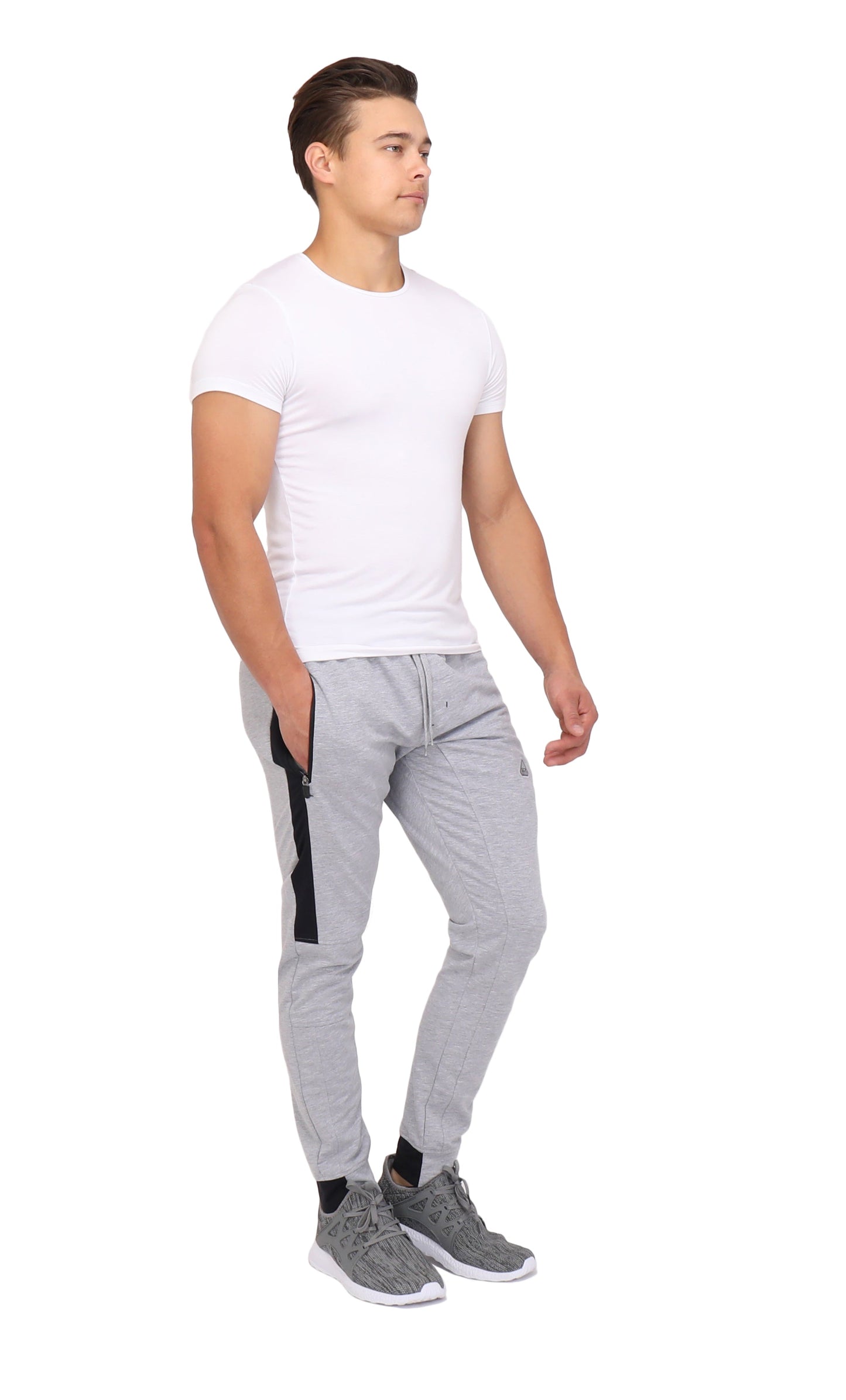 Infinite Flex Jogger Tall Fit SCR Sportswear men's joggers in grey with black side panels on Tampa Home & Garden Store