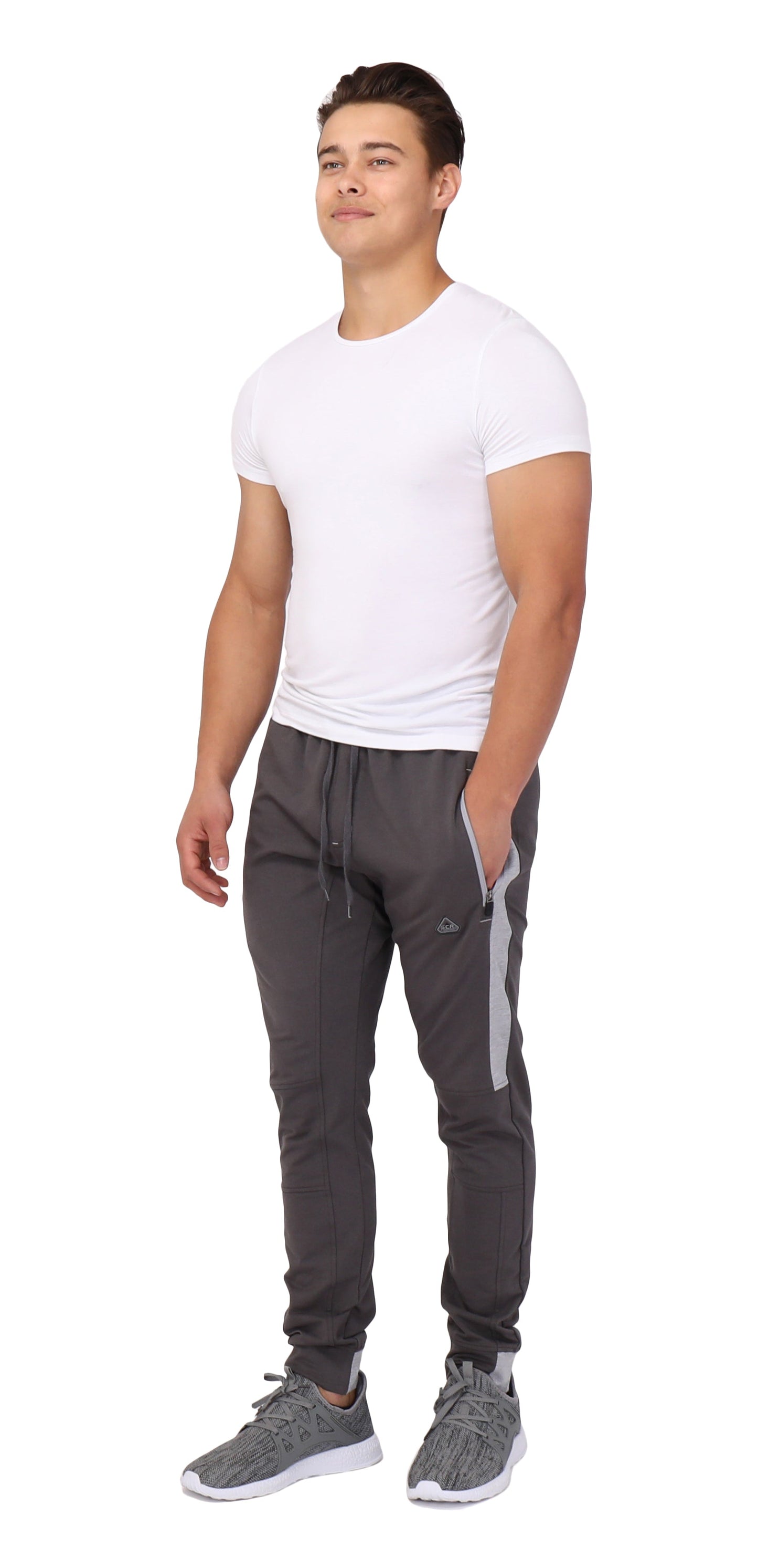 Infinite Flex Jogger Tall Fit men's activewear joggers in charcoal with gray side panels by SCR on Tampa Home & Garden Store