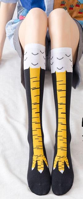 Stevvex chicken leg knee socks pair cotton over-the-knee with yellow legs on black base on Tampa Home & Garden Store