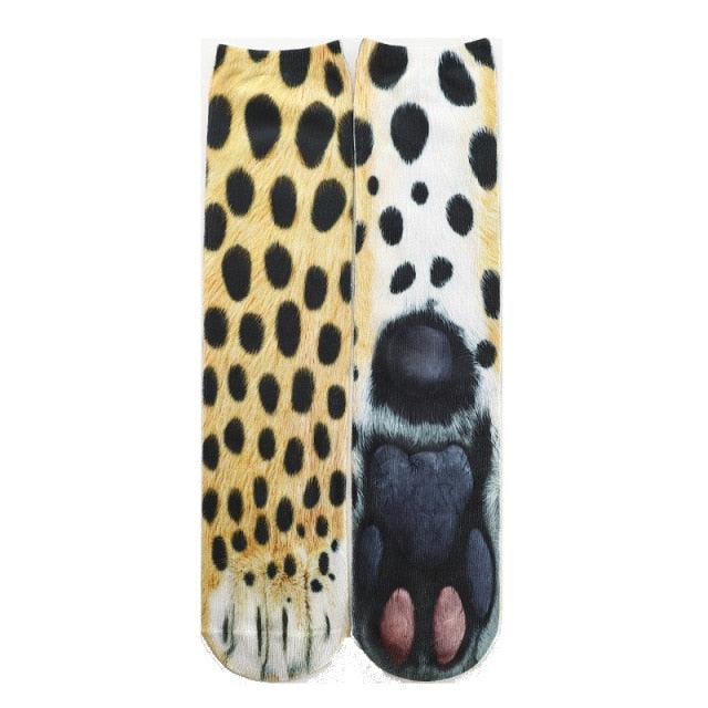 Knee socks pair with leopard and paw print designs, Stevvex cotton over-the-knee unisex on Tampa Home & Garden Store