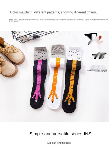 Funny chicken leg knee socks set black white with pink orange motif, 3 pairs on Tampa Home & Garden Store