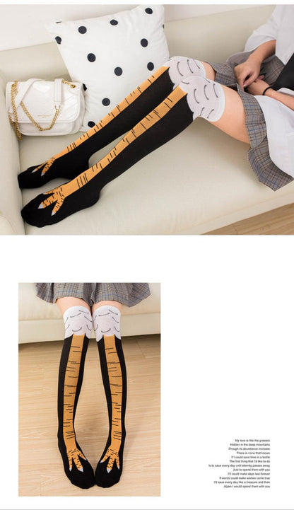 Funny chicken leg knee-high socks, cotton, black with orange stripes and white top on Tampa Home & Garden Store