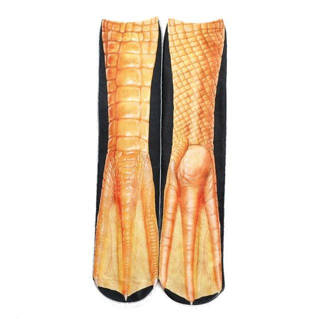 Stevvex funny chicken leg knee socks pair in orange cotton, unisex over knee on Tampa Home & Garden Store