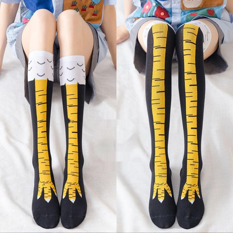 Stevvex Funny Chicken Knee Socks, cotton over-the-knee with yellow chicken legs design on Tampa Home & Garden Store