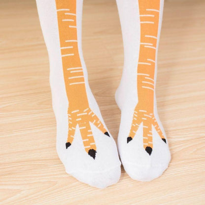 Stevvex knee socks white cotton over-knee with orange chicken leg pattern on Tampa Home & Garden Store