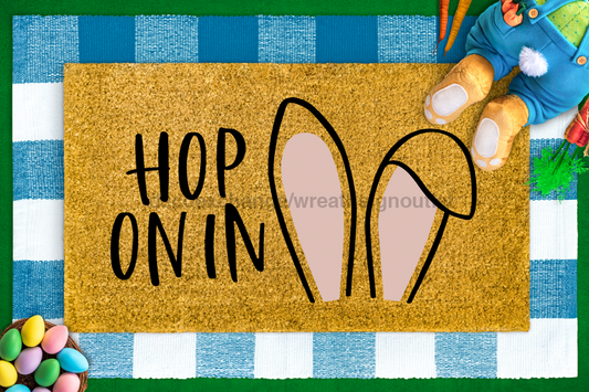 Funny Doormat, Coir Doormat, Welcome Mat, Housewarming Gift, Bunny Ears, Hop On In Doormat, Front Door Doormat, Easter Doormat, New Homeowner Gift DECOE-CM-001