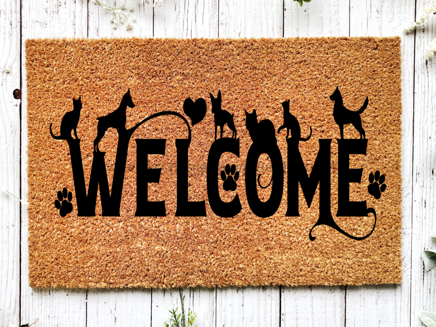 Funny Doormat, Coir Doormat, Welcome Mat, Housewarming Gift, Cats and Dogs Welcome Doormat, Cats and Dogs Front Door Doormat, Welcome Doormat, New Homeowner Gift DECOE-CM-091