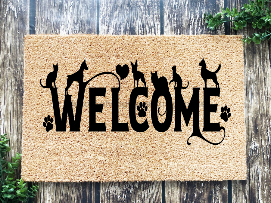 Funny Doormat, Coir Doormat, Welcome Mat, Housewarming Gift, Cats and Dogs Welcome Doormat, Cats and Dogs Front Door Doormat, Welcome Doormat, New Homeowner Gift DECOE-CM-091