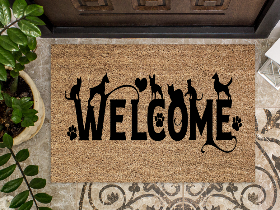 Funny Doormat, Coir Doormat, Welcome Mat, Housewarming Gift, Cats and Dogs Welcome Doormat, Cats and Dogs Front Door Doormat, Welcome Doormat, New Homeowner Gift DECOE-CM-091
