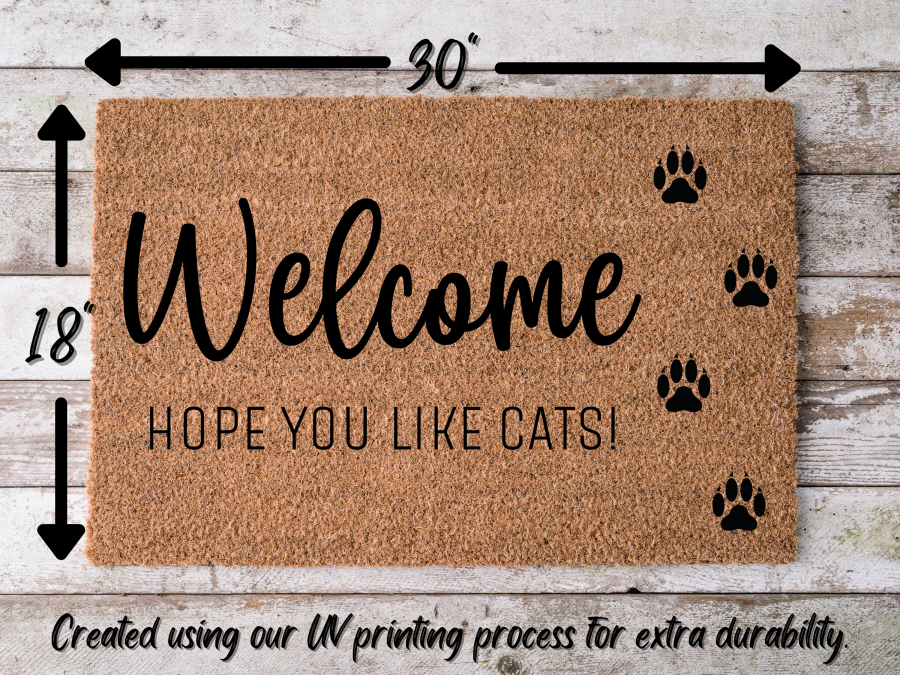 Funny Doormat, Coir Doormat, Welcome Mat, Housewarming Gift, Cats Welcome Doormat, Welcome, Hope You Like Cats! Front Door Doormat, Welcome Doormat, New Homeowner Gift DECOE-CM-099