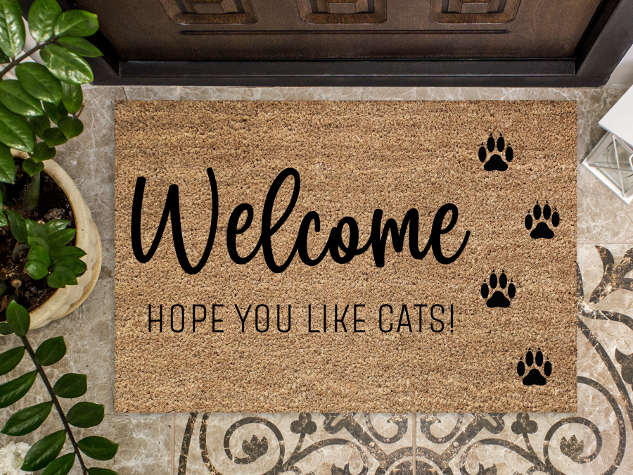 Funny Doormat, Coir Doormat, Welcome Mat, Housewarming Gift, Cats Welcome Doormat, Welcome, Hope You Like Cats! Front Door Doormat, Welcome Doormat, New Homeowner Gift DECOE-CM-099