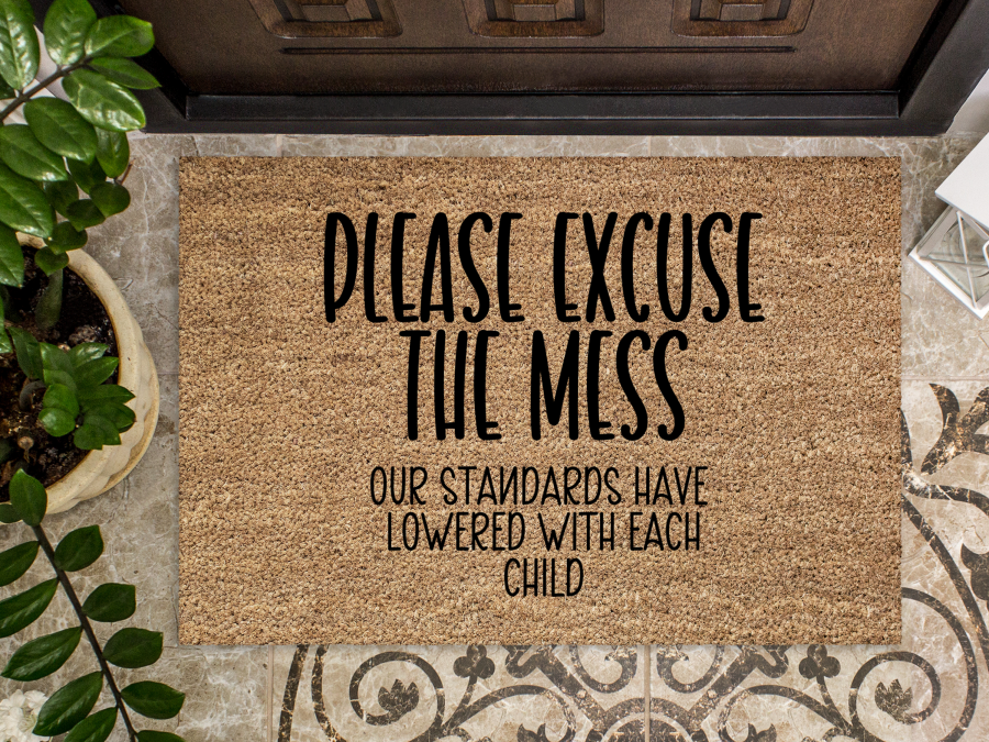 Funny Doormat, Coir Doormat, Welcome Mat, Housewarming Gift, Excuse the Mess Doormat, Front Door Doormat, Our Standards Lowered With Each Child Doormat, New Homeowner Gift DECOE-CM-124