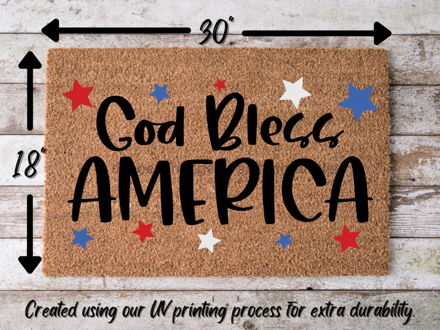 "God Bless America Doormat" 4th of July Doormat Red/White/Blue Stars