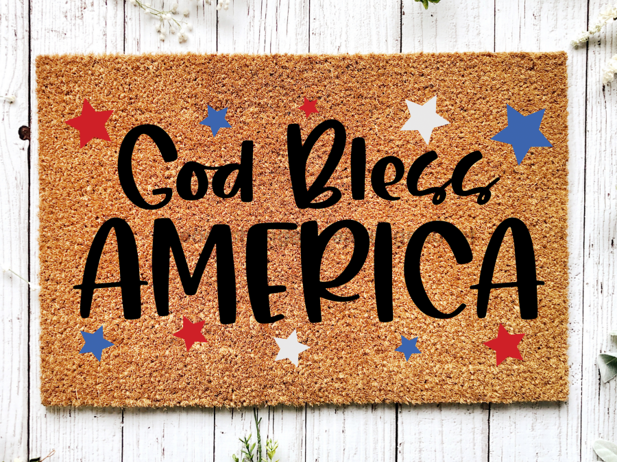 "God Bless America Doormat" 4th of July Doormat Red/White/Blue Stars