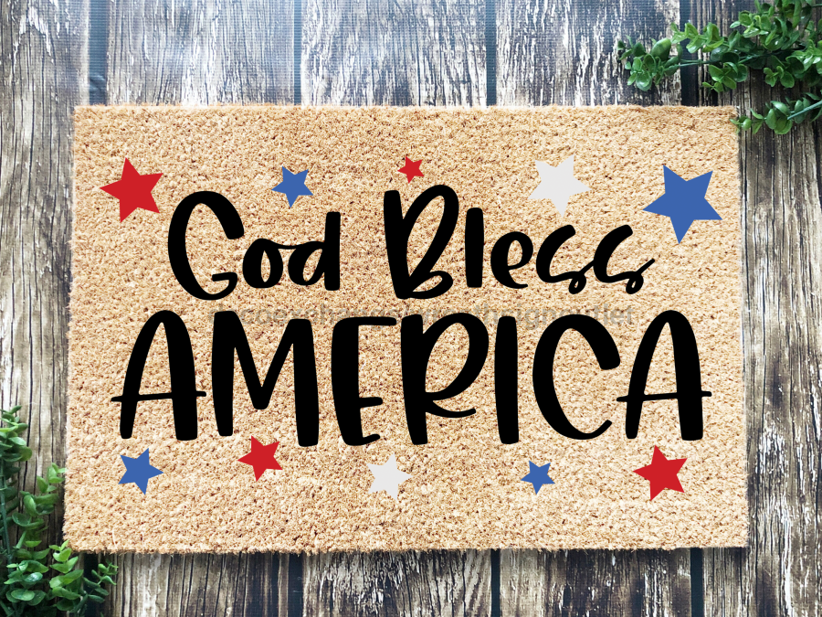 "God Bless America Doormat" 4th of July Doormat Red/White/Blue Stars