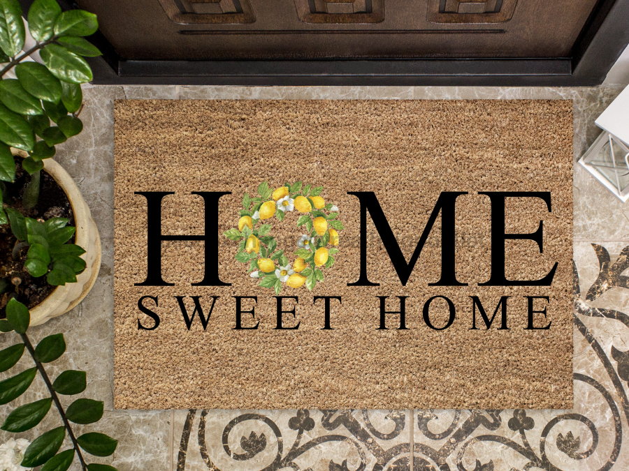 Paillasson "Home Sweet Home" Couronne de fleurs O dans Paillasson Home Sweet Home