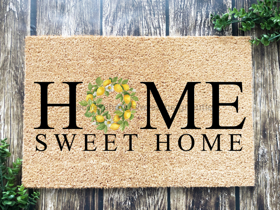 "Home Sweet Home" Doormat Flower Wreath O in Home Sweet Home Doormat