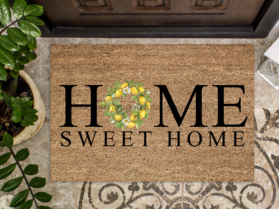 "Home Sweet Home" Doormat Flower Wreath O in Home Sweet Home Doormat