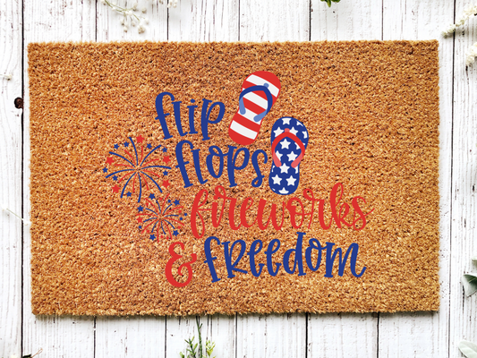 July 4th Doormat "flipflops, fireworks, freedom" 4th of July Doormat