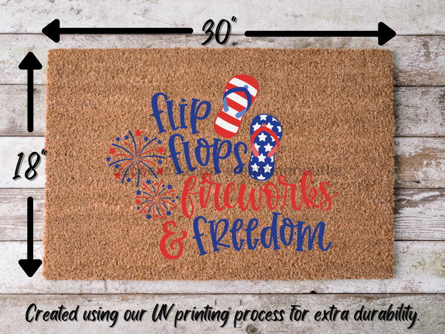 July 4th Doormat "flipflops, fireworks, freedom" 4th of July Doormat - Tampa soil911.com