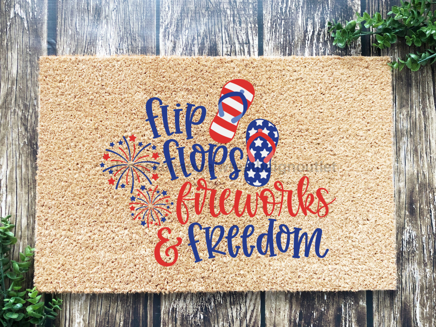 July 4th Doormat "flipflops, fireworks, freedom" 4th of July Doormat - Tampa soil911.com