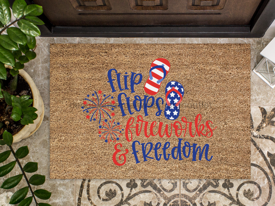 July 4th Doormat "flipflops, fireworks, freedom" 4th of July Doormat - Tampa soil911.com