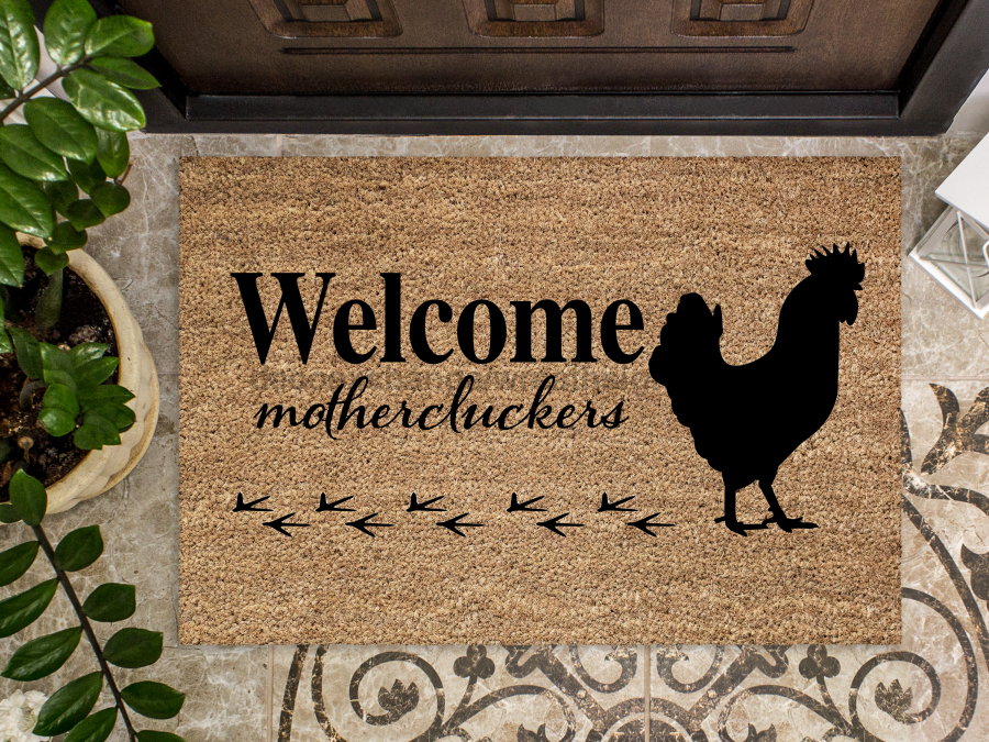 Paillasson de bienvenue avec poulet « Bienvenue, ma belle-mère » Paillasson de bienvenue avec poulet