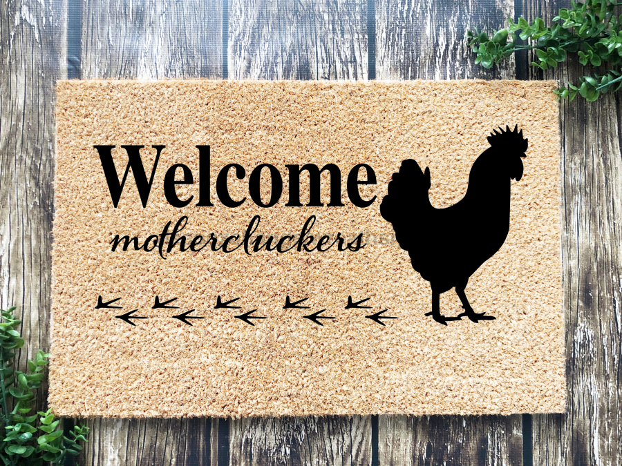 Paillasson de bienvenue avec poulet « Bienvenue, ma belle-mère » Paillasson de bienvenue avec poulet
