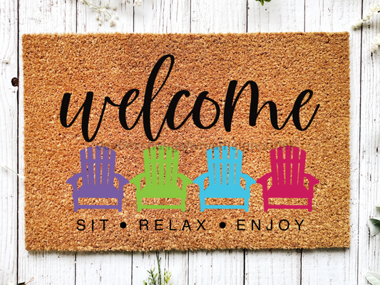 Funny Doormat, Coir Doormat, Welcome Mat, Housewarming Gift, Welcome Sit Relax Enjoy Doormat, Beach Chairs Front Door Doormat, Welcome Doormat, New Homeowner Gift DECOE-CM-106