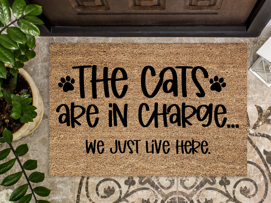 Funny Doormat, Coir Doormat, Welcome Mat, Housewarming Gift, The Cats Are in Charge, We Just Live Here Welcome Doormat, Cats Front Door Doormat, Welcome Doormat, New Homeowner Gift DECOE-CM-093