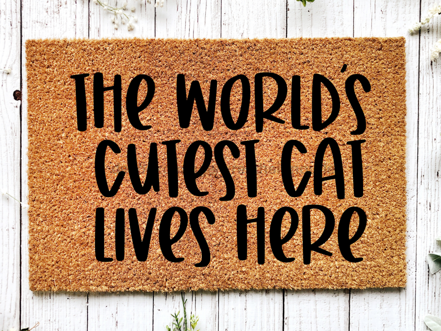 Funny Doormat, Coir Doormat, Welcome Mat, Housewarming Gift, The World's Cutest Cat Lives Here Welcome Doormat, Cat Front Door Doormat, Welcome Doormat, New Homeowner Gift DECOE-CM-101