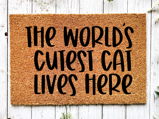 Funny Doormat, Coir Doormat, Welcome Mat, Housewarming Gift, The World's Cutest Cat Lives Here Welcome Doormat, Cat Front Door Doormat, Welcome Doormat, New Homeowner Gift DECOE-CM-101