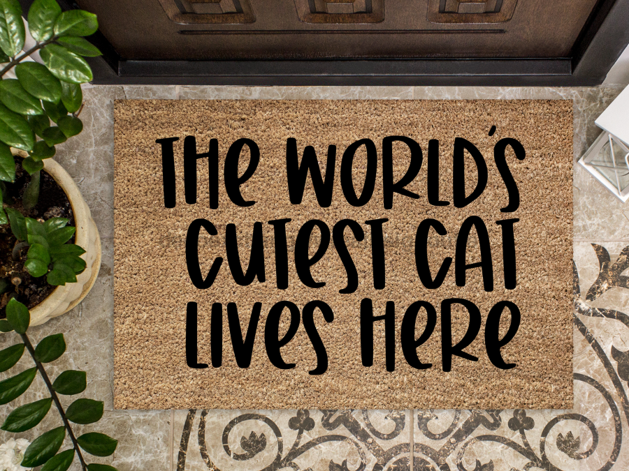 Funny Doormat, Coir Doormat, Welcome Mat, Housewarming Gift, The World's Cutest Cat Lives Here Welcome Doormat, Cat Front Door Doormat, Welcome Doormat, New Homeowner Gift DECOE-CM-101