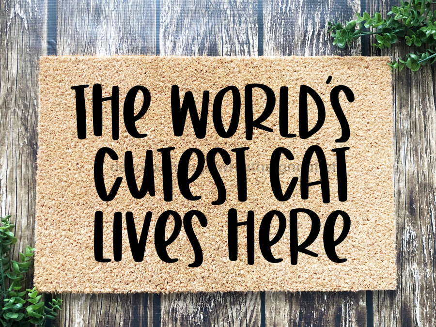 Funny Doormat, Coir Doormat, Welcome Mat, Housewarming Gift, The World's Cutest Cat Lives Here Welcome Doormat, Cat Front Door Doormat, Welcome Doormat, New Homeowner Gift DECOE-CM-101