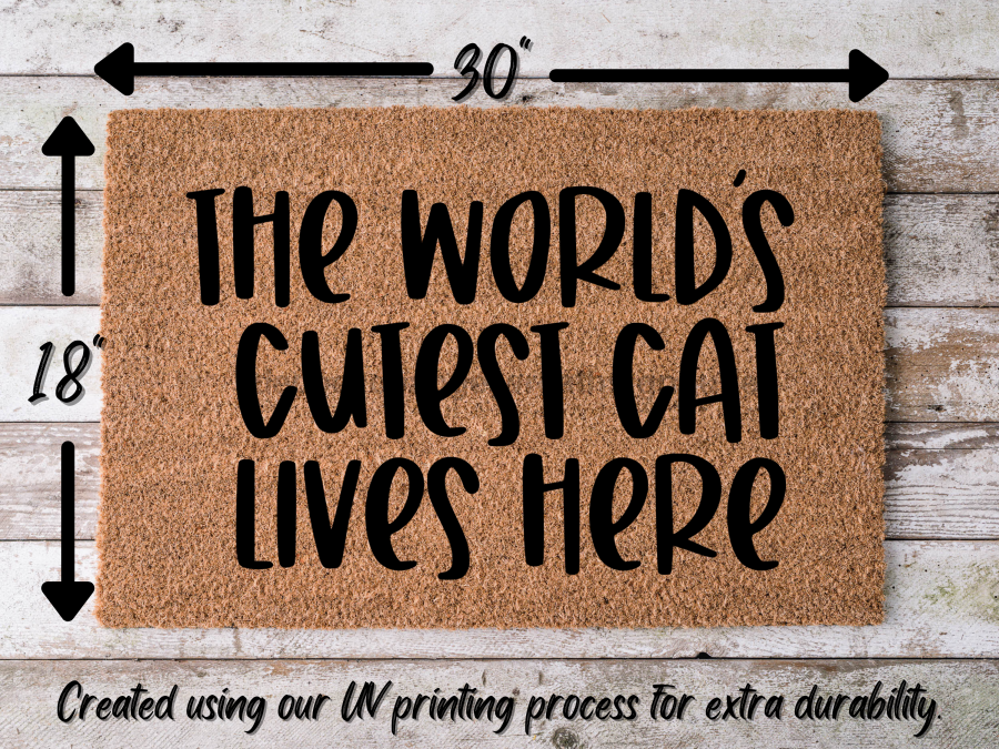 Funny Doormat, Coir Doormat, Welcome Mat, Housewarming Gift, The World's Cutest Cat Lives Here Welcome Doormat, Cat Front Door Doormat, Welcome Doormat, New Homeowner Gift DECOE-CM-101