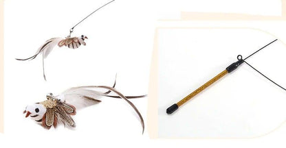 Stevvex feathered cat teaser wand with plush bird and long feathers two-piece set on Tampa Home & Garden Store