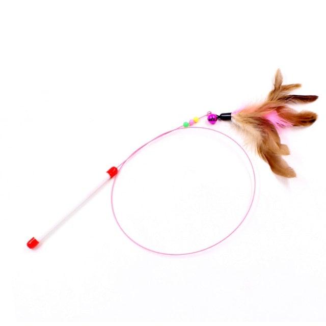 Fun cat teaser wand with pink loop, beads and brown fluffy feathers by Stevvex on Tampa Home & Garden Store